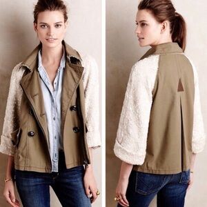 Anthropologie Hei Hei Small British Khaki Green Tan Cream Sequin Jacket Coat
